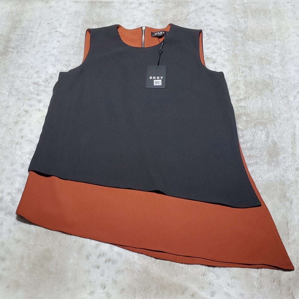 DKNY Black Brow Asymmetrical Layered Blouse Tank Shell Size XS Bust 36 In NWT - Picture 3 of 7